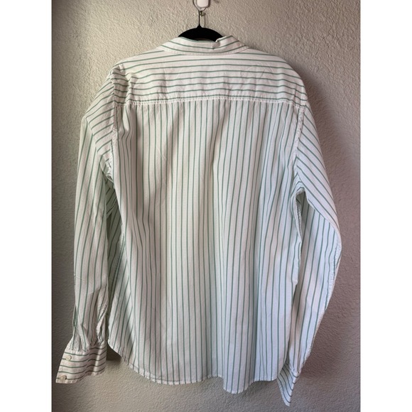 Aeropostale Mens L G Long Sleeve Button Up Shirt Green Stripe Pocket Casual - Picture 3 of 4
